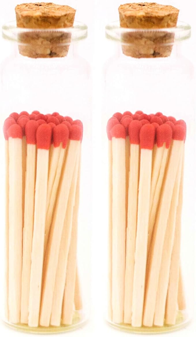 River Birch Decorative Matches in a Bottle with Striker - Cute & Colored Matches - 2 Bottles, Cherry Red Tip, 40 Matches