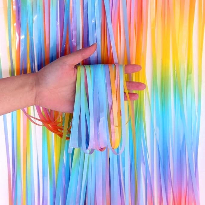2 Pcs 3.2ft x 8.2ft Rainbow Metallic Tinsel Foil Fringe Curtain Party Streamers Photo Booth Backdrop Prop for Wedding Holiday Baby Shower Bachelorette Party Décor