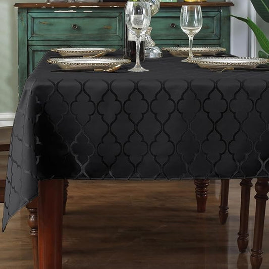 SASTYBALE Jacquard Tablecloth Flower Pattern Polyester Table Cloth Spill Proof Dust-Proof Wrinkle Resistant Table Cover for Kitchen Dining Tabletop Decor (Rectangle, 52" x 70" (4-6 Seats),Black)