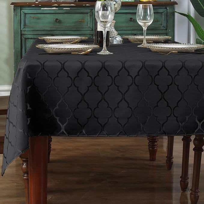 SASTYBALE Jacquard Tablecloth Flower Pattern Polyester Table Cloth Spill Proof Dust-Proof Wrinkle Resistant Table Cover for Kitchen Dining Tabletop Decor(Rectangle, 60" x 120" (10-12 Seats),Black)
