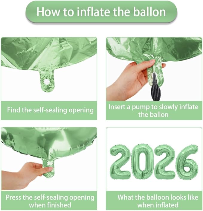 2026 Balloons Number Balloons 2026 Balloon Numbers, 40 Inch Foil Number Balloon for New Year Eve Festival Christmas Birthday Wedding Anniversary New Years Decorations Party Supplies Green