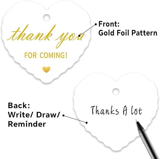 50pcs Gold Foil Thank You Tags with String, Pre-Punched Hole Gift Tags with String - Perfect for Weddings, Baby Showers, Parties, Celebrations - Thanks You for Coming (2.36"*2.16")
