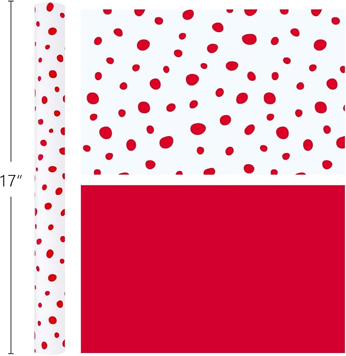 Burymento Red Lrregular Wave Point Wrapping Paper, Reversible Gold Gift Wrap for Birthday, Valentines, Mothers day, Graduation, Wedding, Fathers day, Baby Shower, Christmas (17in x 16.4ft)