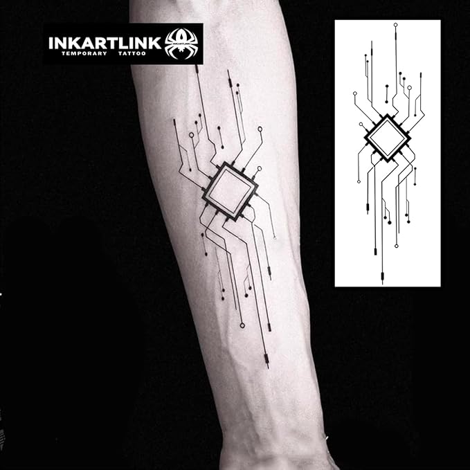 INKARTLINK Semi Permanent Tattoo, Temporary Tattoo, Mechanical Style, Gift for Cool Boys, Adult Art Design, Party Favor, Waterproof, Realistic, No Adhesive, No Reflective, Lasts 1-2 Weeks (Mechanical)