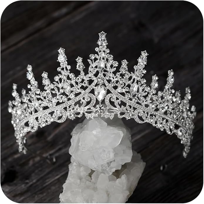 SWEETV Crystal Wedding Tiara for Women, Royal Queen Crown Headband, Rhinestone Princess Hair Accessories for Prom Birthday