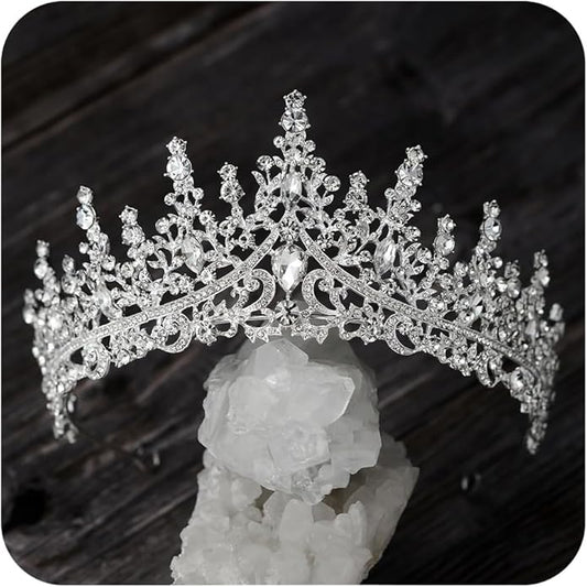 SWEETV Crystal Wedding Tiara for Women, Royal Queen Crown Headband, Rhinestone Princess Hair Accessories for Prom Birthday