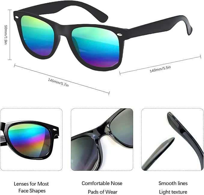 SUNOVELTIES 12/24 Pack Neon Party Sunglasses Mirrored/Jelly Lens Bulk Glasses Horn Rimmed Eyewear for Men Women