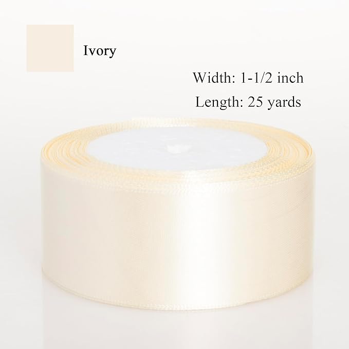 ATRBB 25 Yards 1-1/2 inch Wide Satin Ribbon Perfect for Wedding,Handmade Bows and Gift Wrapping(Ivory)