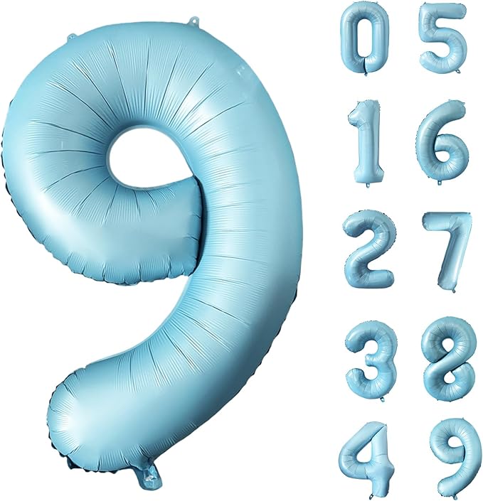 40 Inch Matte Blue 9 Number Balloons Light Blue Number 9 Foil Balloon Mylar Helium Balloon for Birthday Party Decoration Wedding Anniversary Supplies (Number 9)