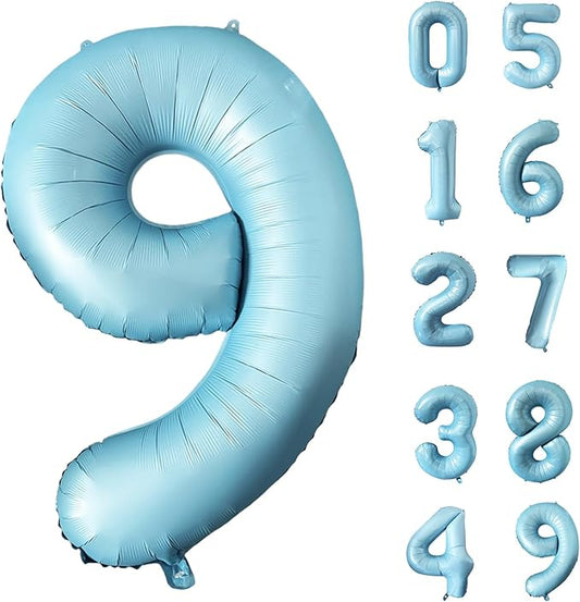 40 Inch Matte Blue 9 Number Balloons Light Blue Number 9 Foil Balloon Mylar Helium Balloon for Birthday Party Decoration Wedding Anniversary Supplies (Number 9)