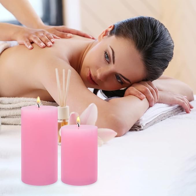 3 Packs 2.8x6 Inch Pink Pillar Candles, Unscented Dripless Large Wax Cylinder Column Candles for Power Outages Emergency Party Backyard Gathering - 70 Hour Burn Time