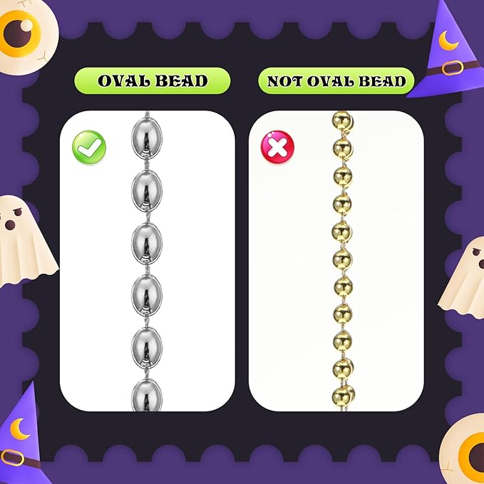 Riceshoot 200 Pcs Silver Bead Necklace Bulk Mardi Gras Oval Beads Necklace Party Favors 33" 7mm Metallic Color Beaded Costume Necklaces for Halloween Christmas Festive Event Accessories