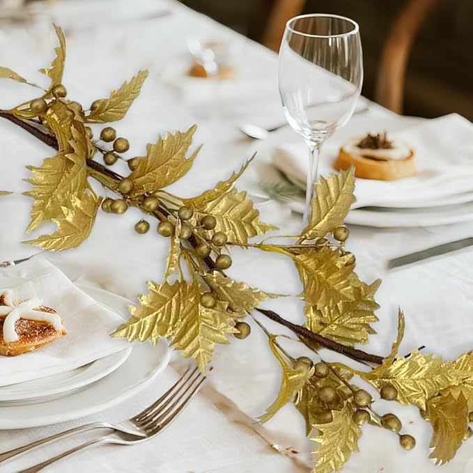 72inch Christams Garland for Front Door,Artificial Golden Leaves Paired with Golden Berries for Window, Wall, Porch, and Other Indoor and Out Door Home Decorations