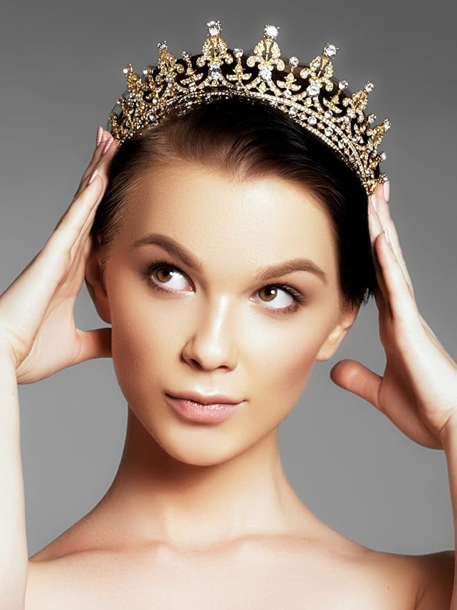 COCIDE Gold Tiara and Crown for Women Birthday Headband for Girls Crystal Queen Crown Hair Accessories for Bride Party Bridesmaids Bridal Prom Halloween Costume Cosplay Christmas Gifts (DARK GOLD)