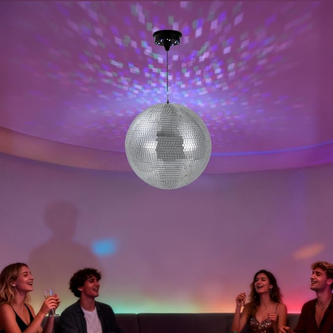 Disco Ball Light, 16in Rotating Disco Party Decoration with Motor, 18 Red/Blue/Green/White LEDs, for DJ Sets, Nightclubs, Birthdays, Banquets, Parties, Bars, Weddings, Holiday