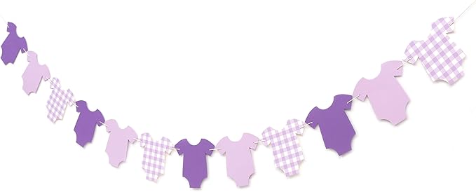 Purple Bodysuit Banner - Baby Shower Decoration Gingham Banner,Baby Bodysuit Gender Reveal Party (Purple)