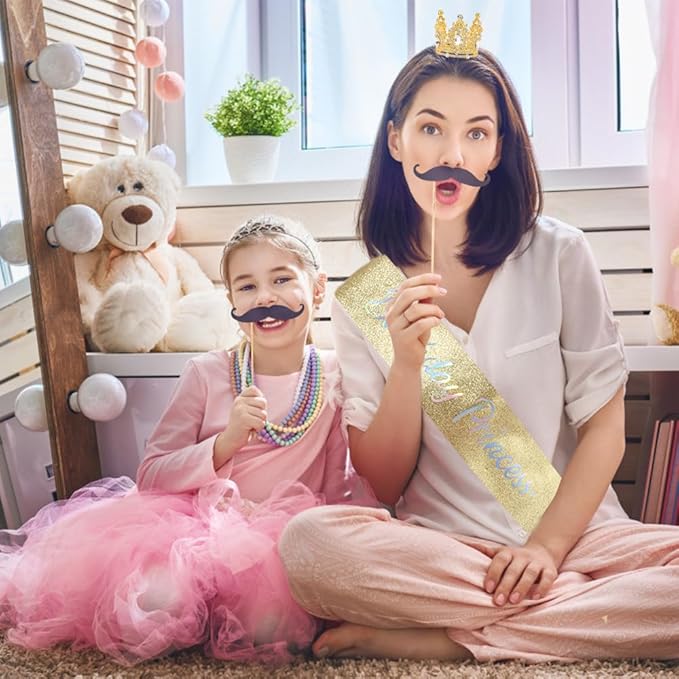 Birthday Princess Sash for Women Tiara & Crowns Headbands for Girls Happy Birthday Party Accessories Favor Supllies Leona Pink Gold, 2 Pack