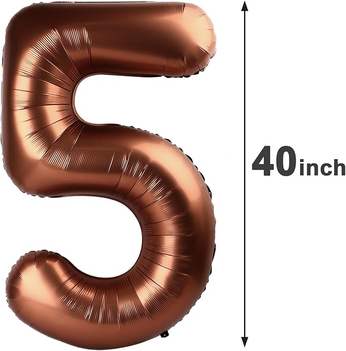 Coffee Brown 40 Inch Large Number 5 Birthday Balloon, 2025 Five 5th 15 25 35 50 55 Birthday Celebration Decorations, Dark Brown Foil 5 Mylar Helium Balloons Girl Boy Anniversary Party Supplies