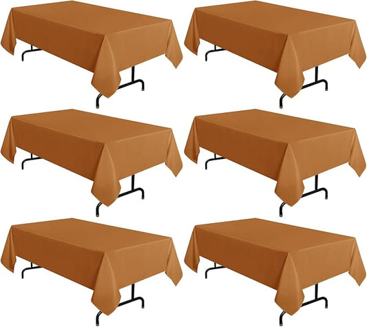 sancua 6 Pack Tablecloth Rectangular 60x102 Inch Light Brown, Thanksgiving Table Cloth Rectangle for 6 Foot Tables - Stain and Wrinkle Resistant Washable Polyester Cover for Fall Dining Parties Bronze