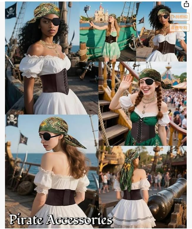 CICOCI Men Pirate Costume Accessories Set for Women Pirate Hat Head Scarf Corset Belt Dress Accessories