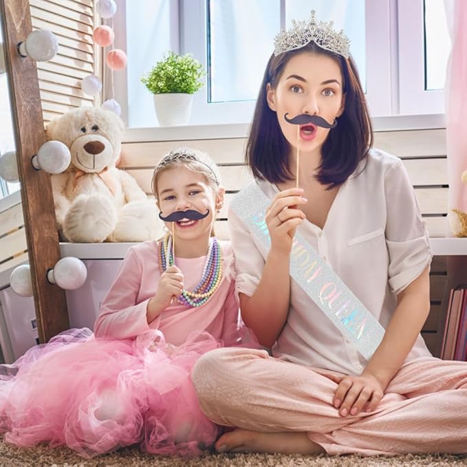 Birthday Queen Sash Headbands for Women Happy Birthday Tiara & Crowns for Girls Accessories Favor Supllies Silver, 2 Pack