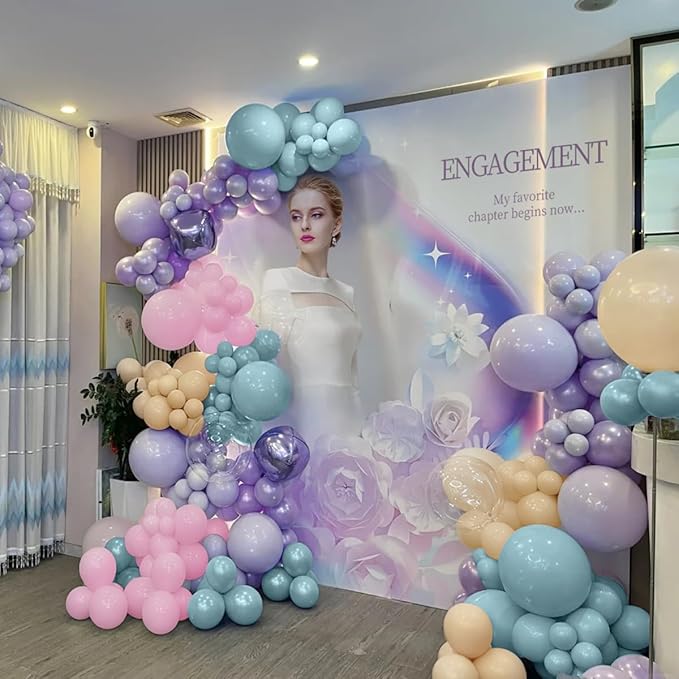 Pink Purple Blue Pastel Balloon Arch Kit, 166Pcs Dusty Blue Macaron Purple Pastel Pink Nude Balloons Garland for Birthday Wedding Baby Shower Party Decorations