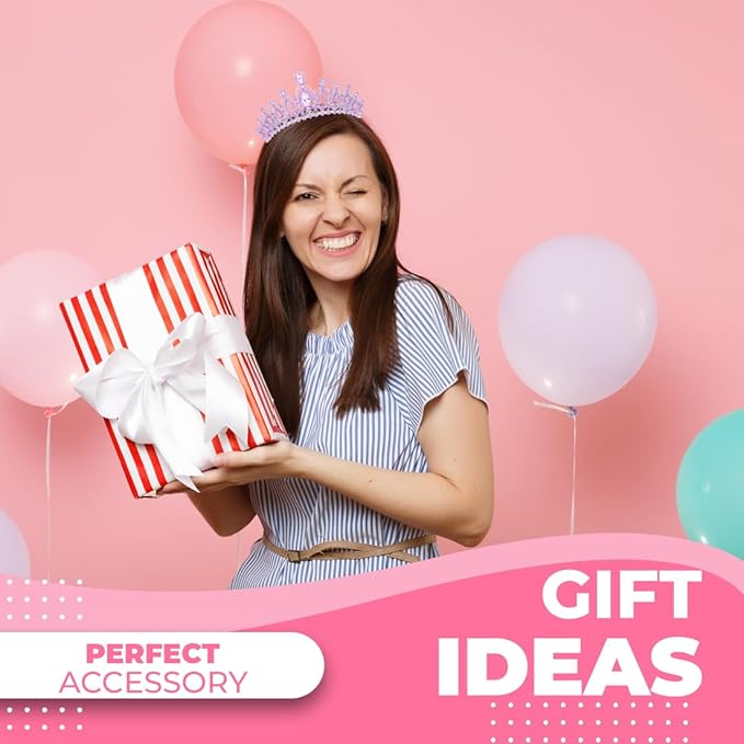 Birthday Tiara and Crown with Sash for Women, Hair Accessories for Wedding Party Costume (B - Purple)