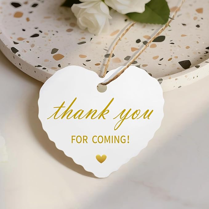 50pcs Gold Foil Thank You Tags with String, Pre-Punched Hole Gift Tags with String - Perfect for Weddings, Baby Showers, Parties, Celebrations - Thanks You for Coming (2.36"*2.16")