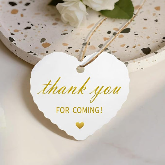50pcs Gold Foil Thank You Tags with String, Pre-Punched Hole Gift Tags with String - Perfect for Weddings, Baby Showers, Parties, Celebrations - Thanks You for Coming (2.36"*2.16")