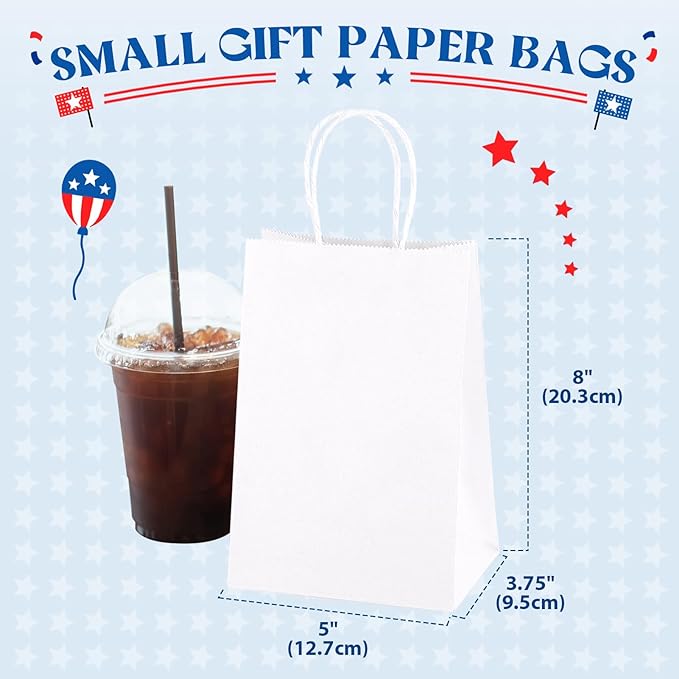 MESHA White Small Gift Bags with Handles Bulk 5.25X3.75X8 1000 Pack,Kraft Paper Bags for Small Business(Made in USA)