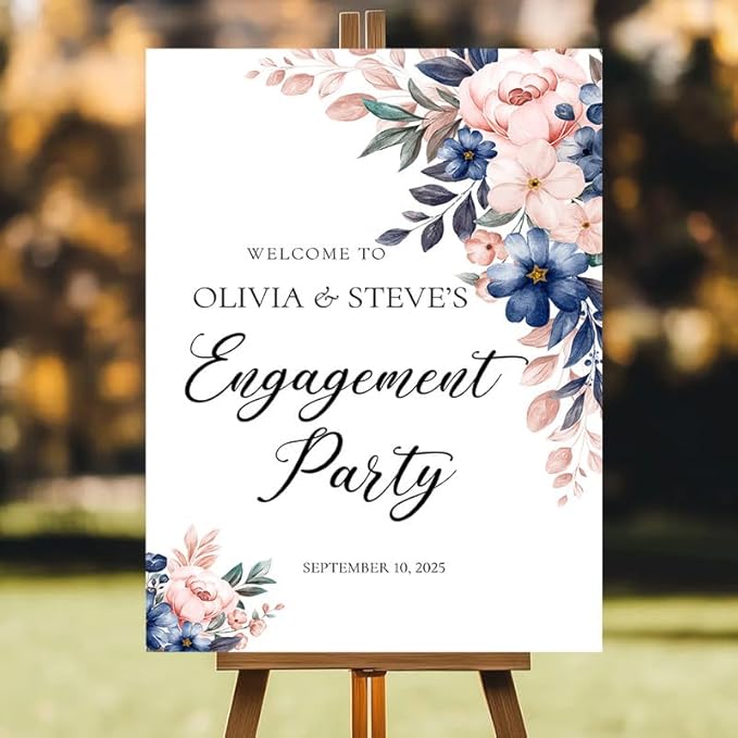 Personalized Engagement Party Welcome Sign, Custom Name & Date for Bridal Shower, Engagement Celebrations Decorations, We're Engaged, Elegant Wedding Decor Sign for Indoor, Outdoor #2
