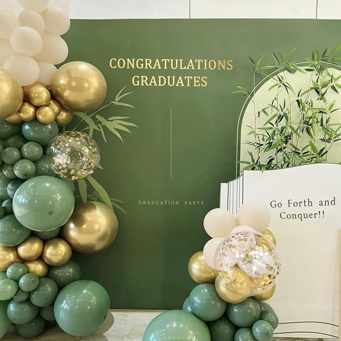 Sage Green White Gold Balloon Arch Kit, 166Pcs Sage Green White Sand Gold Metallic and Gold Confetti Balloons Garland for Baby Shower Gender Reveal Wedding Jungle Safari Party Decoration