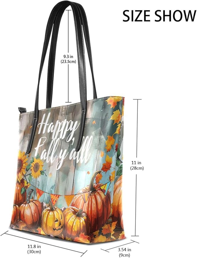 Harvest Pumpkins Fall Thanksgiving PU Leather Tote Bag for Women – Top Handle, Waterproof, Large Capacity Shoulder Bag for Travel Work Shopping