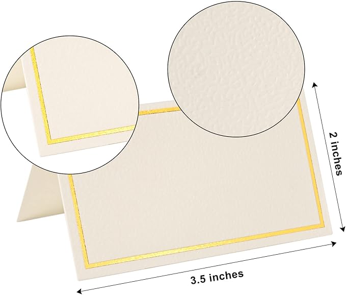 100 Pack Place Cards for Table Setting with Gold Foil Border Table Tent Cards for Seating Perfect for Weddings, Dinner Parties, Banquets 2” x 3.5”