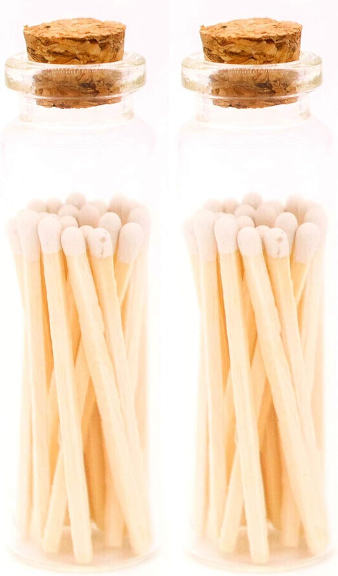 River Birch Matches in The Bottle with Striker - Decorative Home Matches with Glass Match Holder - Wooden Match Sticks - Set of 2 Bottles with Safety Matches - White Tip, 2 Inches, +40 Matches