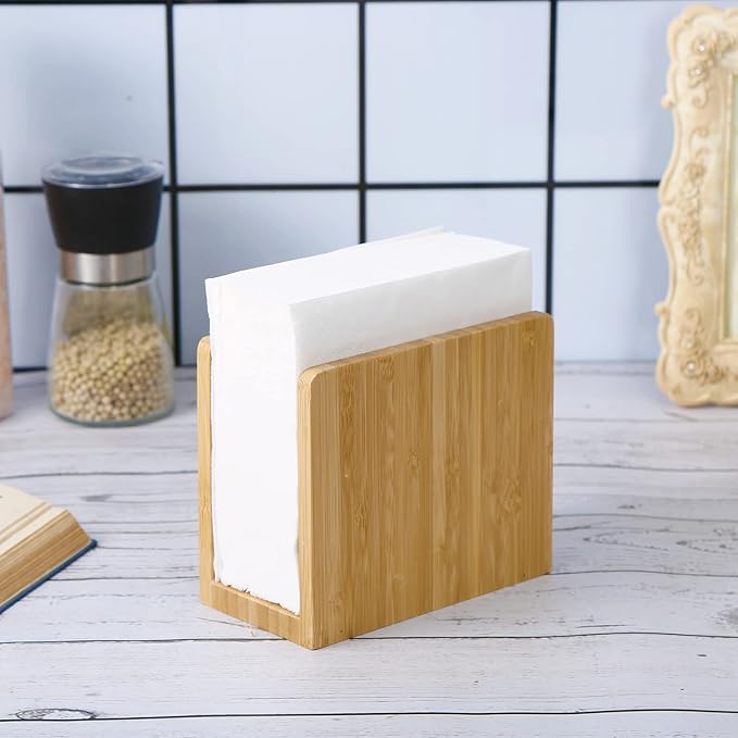 Bamboo Vertical Napkin Holder - Wooden, Natural, Strong and Waterproof - For Table, Kitchen and Countertops
