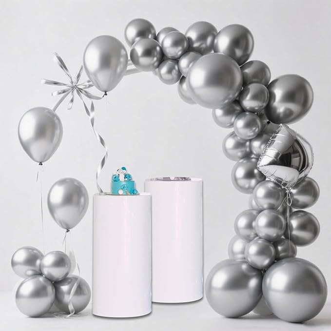 Metallic Silver Balloons 145 pcs Silver Decor Different Sizes of 18 12 10 5 Inch Chrome Balloons for Balloon Garland Arch as Wedding Graduation Anniversary Party Decorations