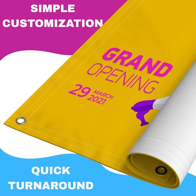 Custom Vinyl Banner - Vinyl Printed Personalized Banner Indoor & Outdoor Use for Display, Business, Events, Trade Shows, Grand Openings, Celebrations - ANY SIZE, ANY DESIGN - Next Day Turnaround | Print with Provision (Landscape)