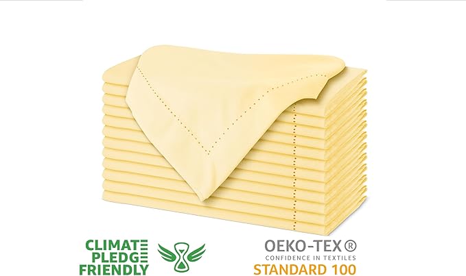 Urban Villa Cloth Napkins Yellow Hemstitch Dinner Napkins Set of 12 20X20 Inches 100% Cotton Absorbent Washable Durable Reusable Ideal for Farmhouse Party Thanksgiving Harvest Fall Dinner Napkins