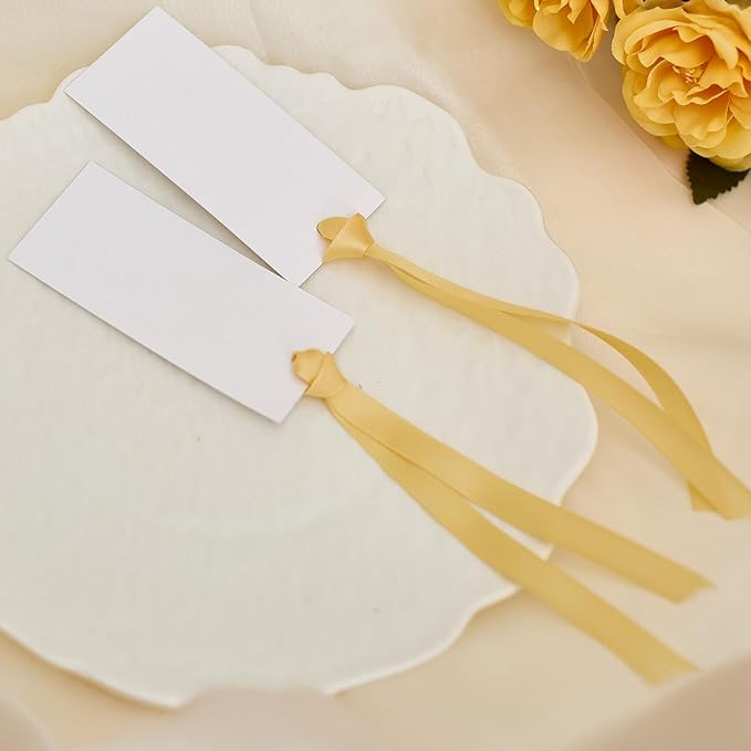 60pcs Wedding Banquet Place Cards for Table Setting.Name Table Cards .Name Cards with Ribbons. Can be Used for Wedding Banquet Table Decoration and Present Tags for Parties (Golden Yellow)