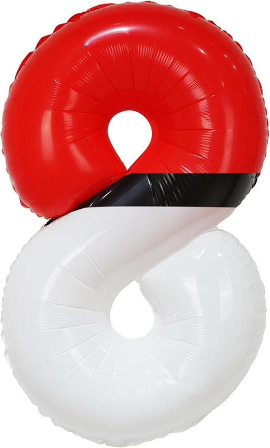 YIIHMEI 40 Inch Number 8 Balloons Birthday Party Decorations, Red and White Theme Large Balloon Decor Supplies for Kid's