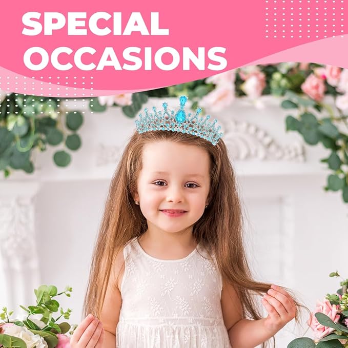 Birthday Tiara and Crown with Sash for Women, Hair Accessories for Wedding Party Costume (B - Blue)