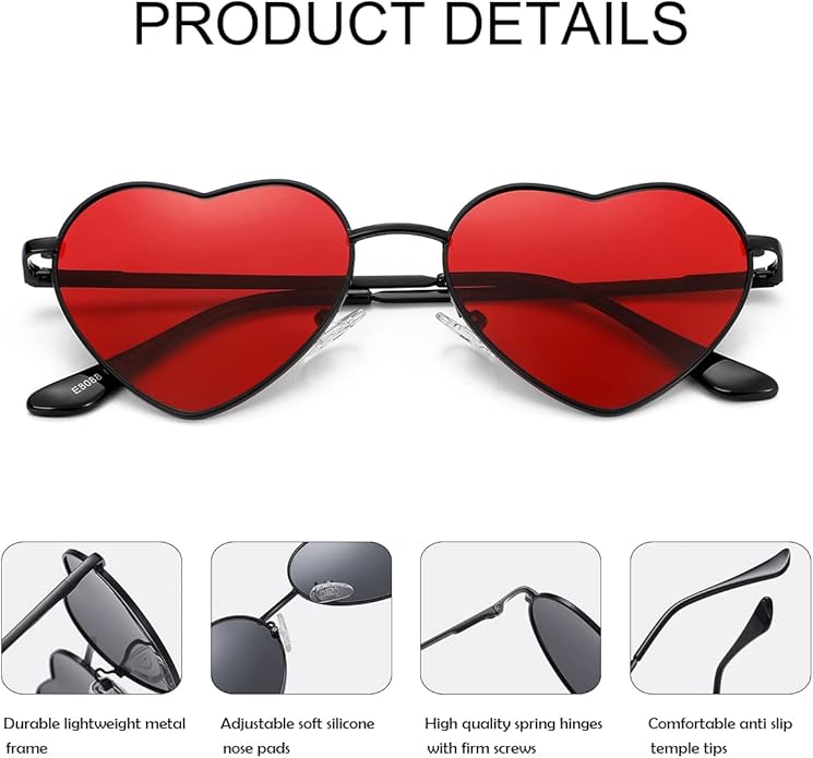 JOVAKIT Polarized Heart Sunglasses for Women Fashion Lovely Style Metal Frame UV400 Protection Lens