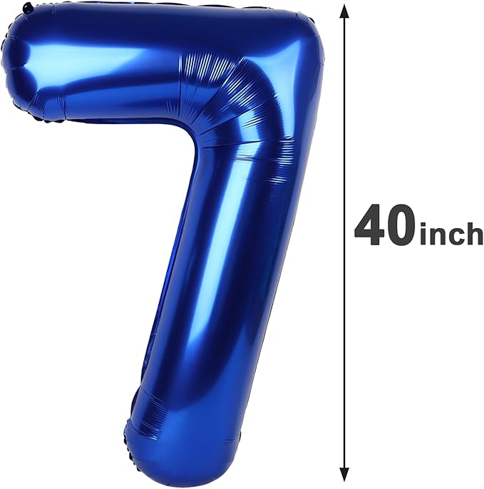 Night Blue Number 7 Birthday Balloon 40 Inch, Digital Balloons for 7 17 27 70 77 Party Celebration Decorations Supplies, Night Blue Mylar Foil Numbers Balloon for Seven Wedding Anniversary