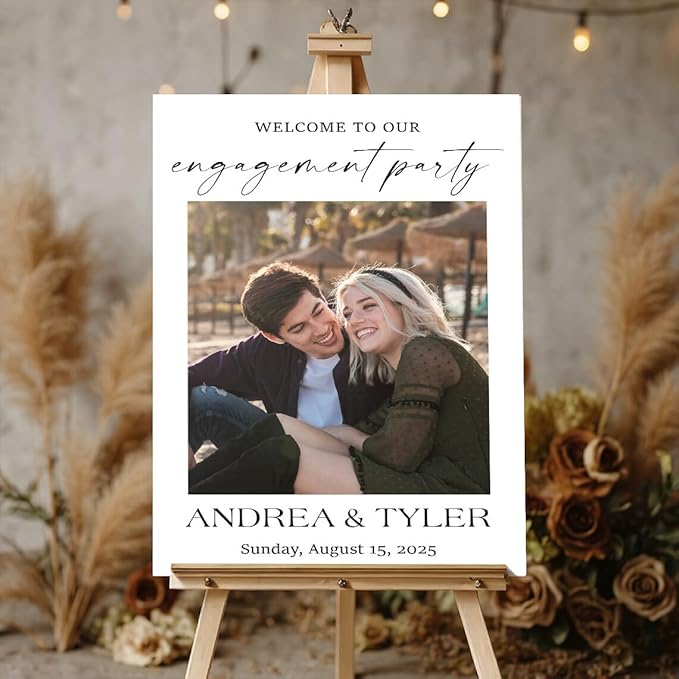Modern Engagement Party Welcome Sign with Photo, Engagement Welcome Sign, We're Engaged Decorations, Engaged Signs, Personalized Engagement Party Signs