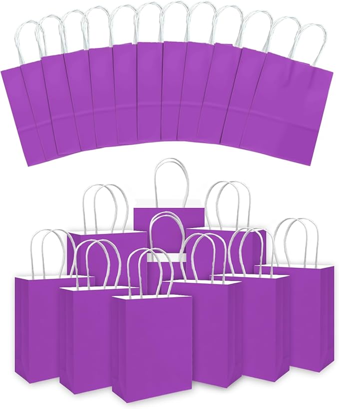 qiqee 30PCS Medium Gift Bag with Handles Bulk 11"x5"x8" Gift Bags Violet Bags Multiple Uses (Medium Size)