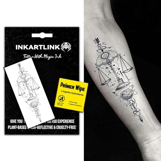 INKARTLINK Semi Permanent Tattoo, Party Tattoo, Beautiful and Realistic Design, Fun Tattoo Experience, Cruelty-free, Non-reflective, Waterproof (Libra Creative Geometric Pattern)