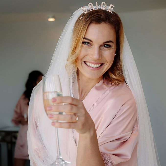 Bride Tiara Birde Headband Bachelorette Party Favors Rhinestone Wedding Bridal Headbands Bridal Shower Decorations Bridal Shower Gifts Rose Gold