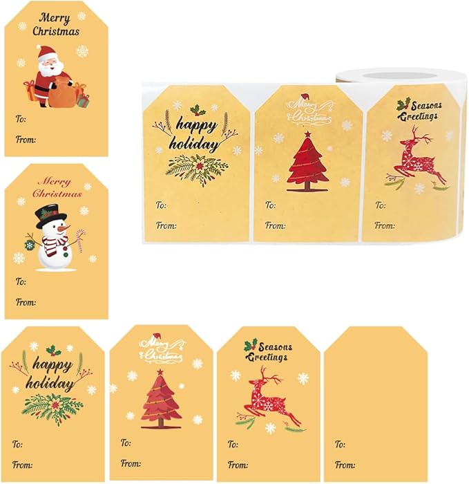 Christmas Gift Tags Stickers by Taeekiy,300 P& 2 x 3 in Self Adhesive Kraft Gift Label.Decorative Holiday Gift Tag for Presents,Suitable for Holidays, Birthdays, Weddings, Party((Gift Tags 300)