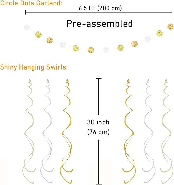 KOKAR Happy Anniversary Decorations – Gold Happy Anniversary Banner, Paper Pom Poms, Hanging Swirls and Glitter Circle Dots Garland for Wedding Decorations